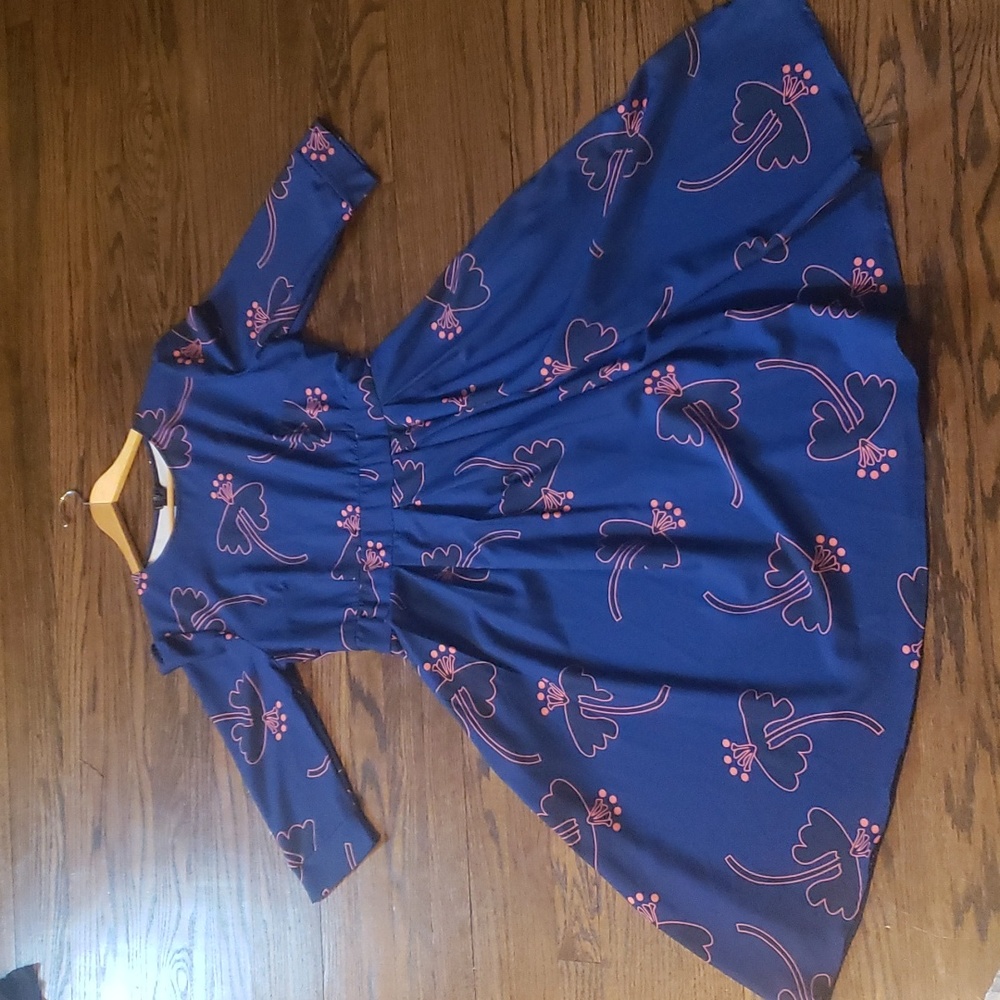 Women's Floral Evening Flare Vintage Midi Dress 3/4 Sleeve with Pockets